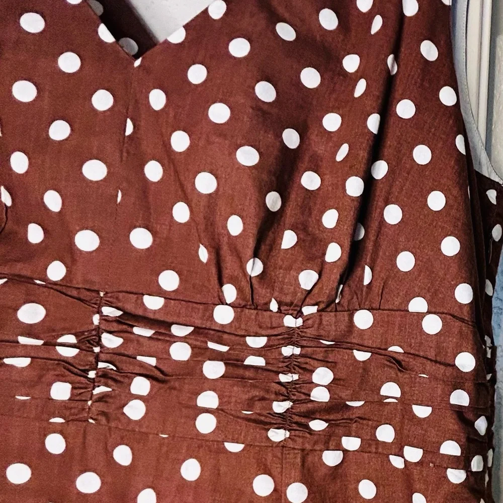 Boden Preppy Brown & White Polka Dot Dress - Picture 6 of 6